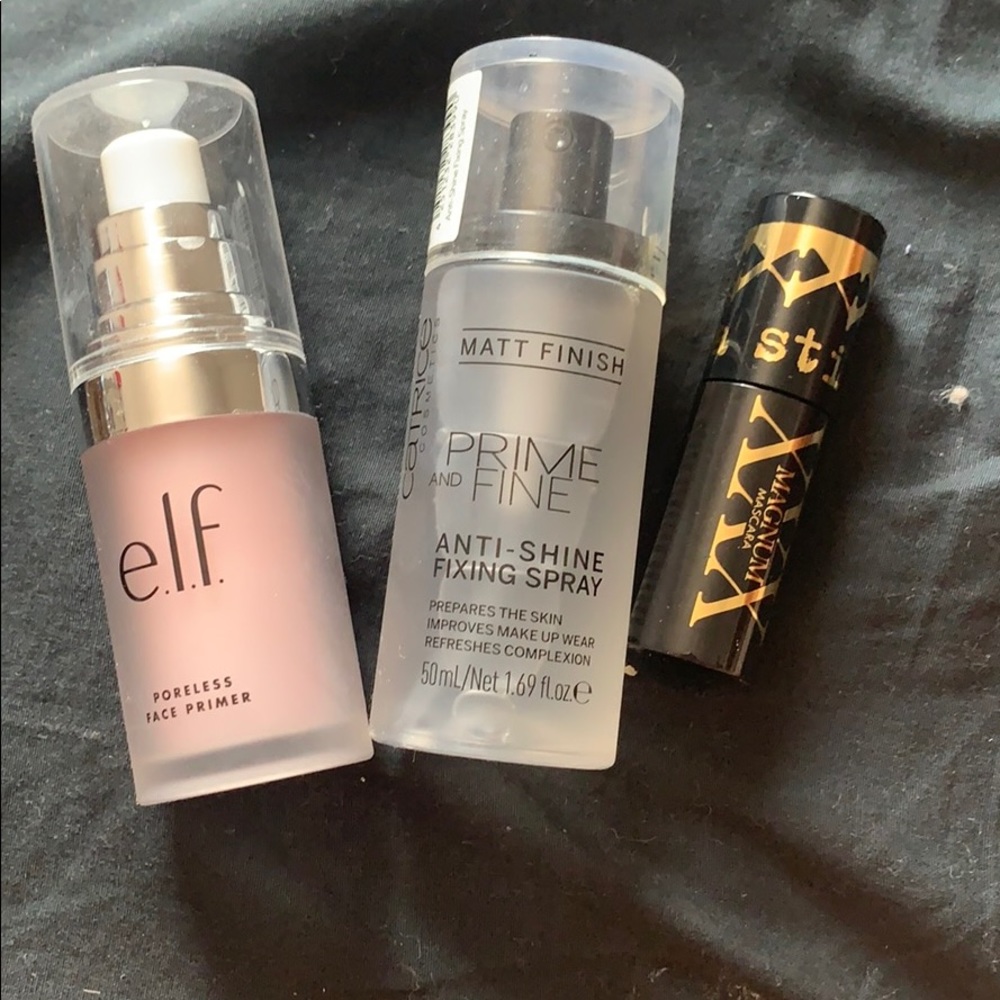 Primer Elf, setting spray Catrice, mascara Stilla